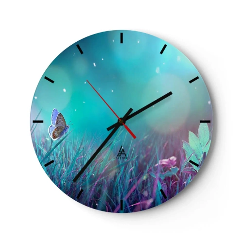 Horloge murale - Pendule murale - Papillon sur l'herbe à la lumière des couleurs pastel et des flashs - 30x30cm - La vie secrète de la prairie - Décoration murale moderne pour le salon, la cuisine et la chambre ARTTOR