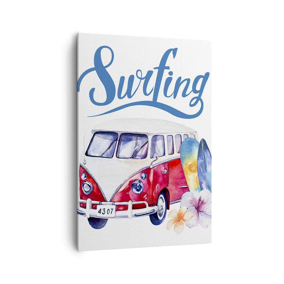 Impression sur toile - Image sur toile - Des graphismes colorés avec un thème de bus et de surf - 70x100cm - Concombre - un classique pour un surfeur - Décoration murale moderne pour le salon et la chambre ARTTOR