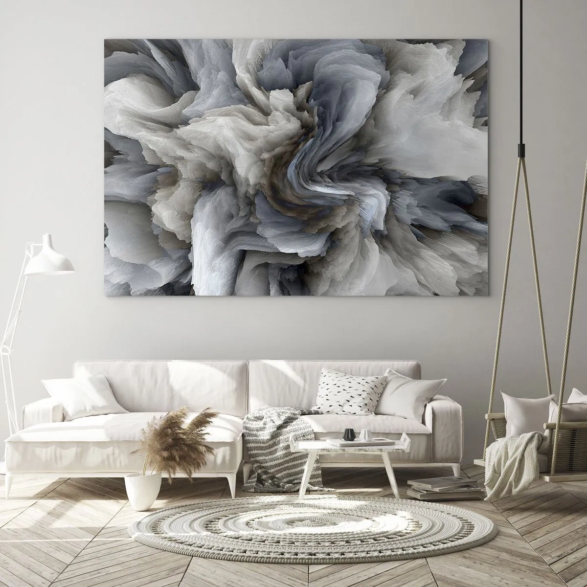 Impression sur verre - Image sur verre - Une composition abstraite ressemblant à des plumes tourbillonnantes - 120x80cm - Pierre et fleur - Décoration murale moderne pour le salon et la chambre ARTTOR