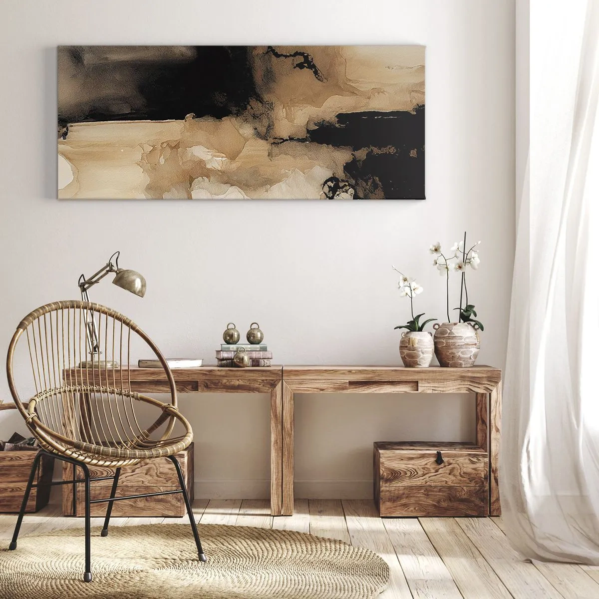 Impression sur toile - Image sur toile - Composition abstraite dans les tons de marron et de noir - 160x50cm - Une abstraction intrigante - Décoration murale moderne pour le salon et la chambre ARTTOR