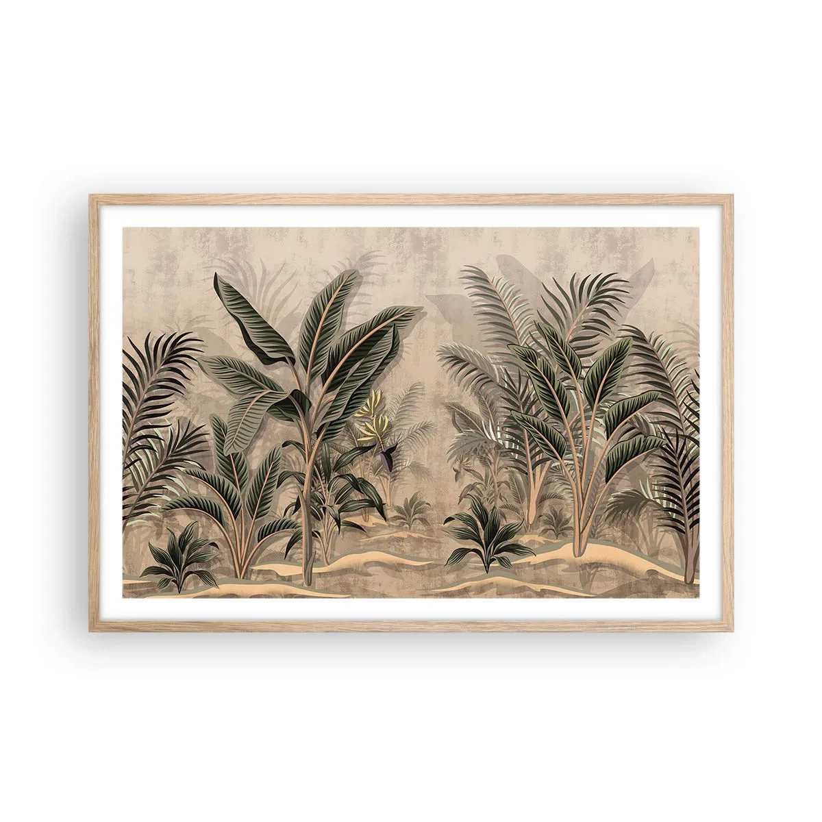 Affiche dans un chêne clair - Poster - Une gravure de style colonial - 91x61 cm