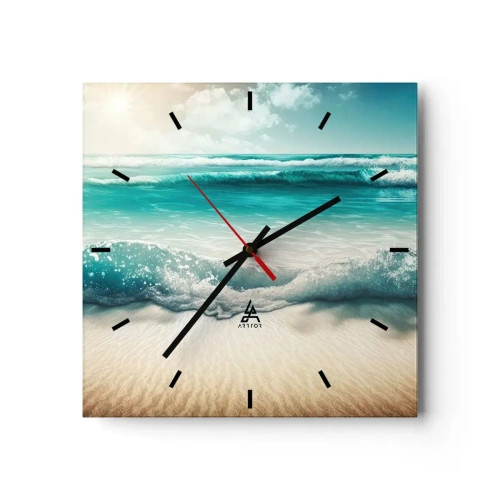 Horloge murale - Pendule murale - Vagues de l'océan sur une plage de sable clair - 30x30cm - La paix de l'océan - Décoration murale moderne pour le salon et la chambre ARTTOR