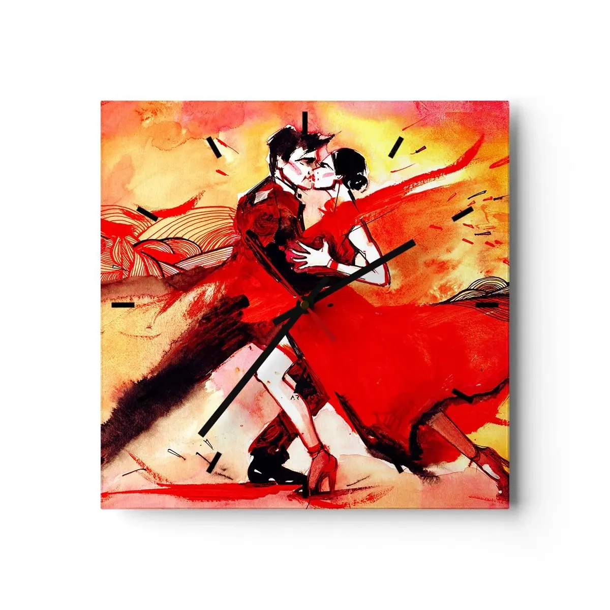 Horloge murale - Pendule murale - Un couple dansant le tango dans des tons rouges sur un fond dynamique. - 30x30cm - Le rythme violet de la passion - Décoration murale moderne pour le salon et la chambre ARTTOR