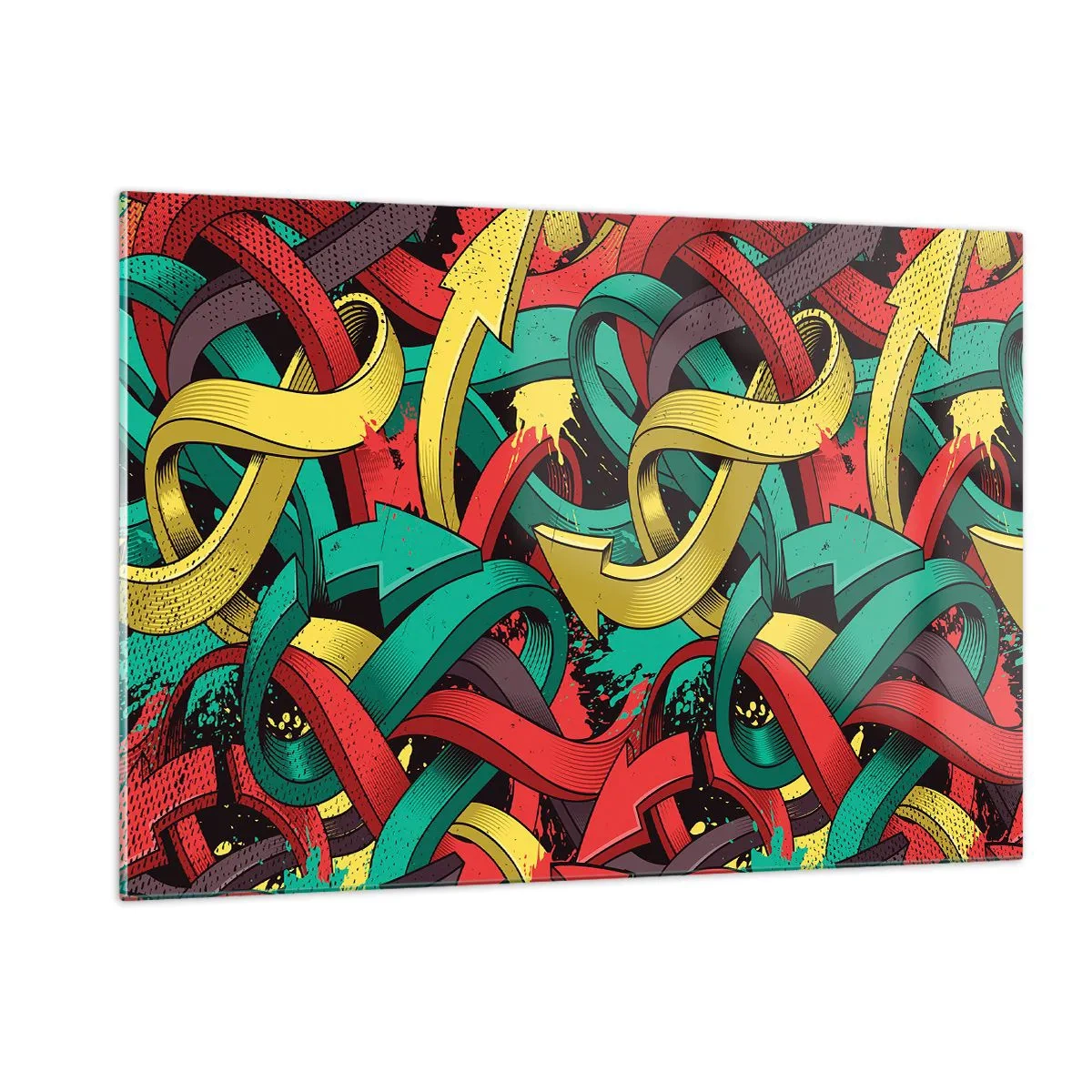 Impression sur verre - Image sur verre - Abstraction colorée avec des flèches dynamiques et du mouvement - 120x80cm - Quel chemin vers le but ? - Décoration murale moderne pour le salon et la chambre ARTTOR