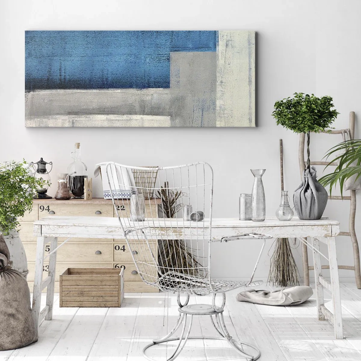 Impression sur toile - Image sur toile - Une composition poétique de gris et de bleu - 90x30 cm