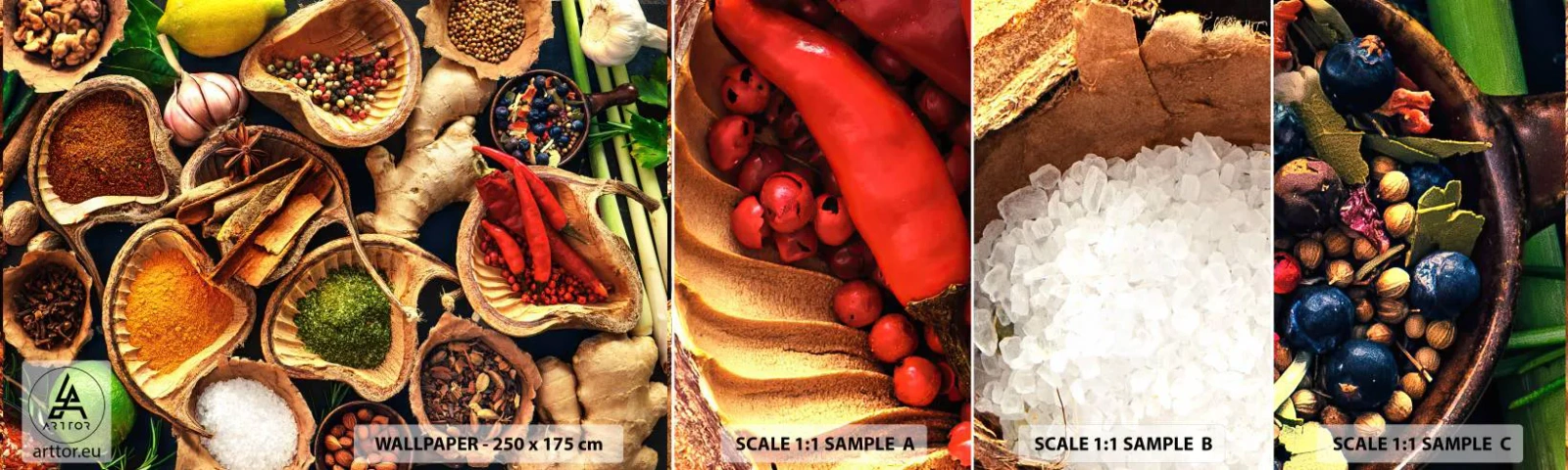 Échantillon de Papier Peint Autocollant Deluxe Sticker - Prends ce que tu veux - La gastronomie, Herbes séchées, Épices - 100x30 cm