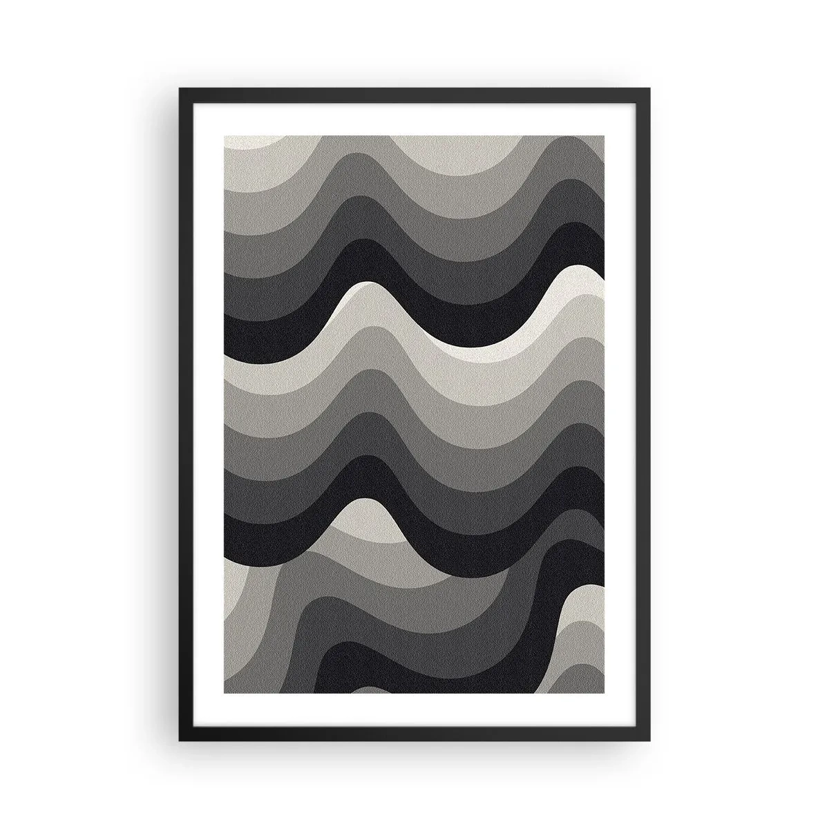 Affiche dans un cadre noir - Poster - Vagues géométriques dans des tons de noir et de gris - 50x70cm - Vague après vague - Décoration murale moderne pour le salon et la chambre ARTTOR