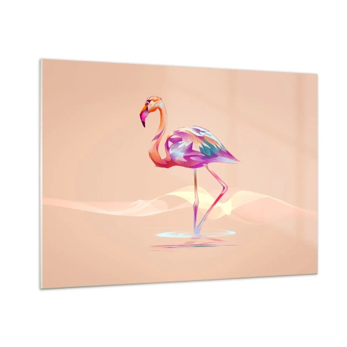 Impression sur verre - Image sur verre - Flamant rose coloré sur fond pastel - 100x70cm - L'oiseau des bonnes émotions - Décoration murale moderne pour le salon et la chambre ARTTOR