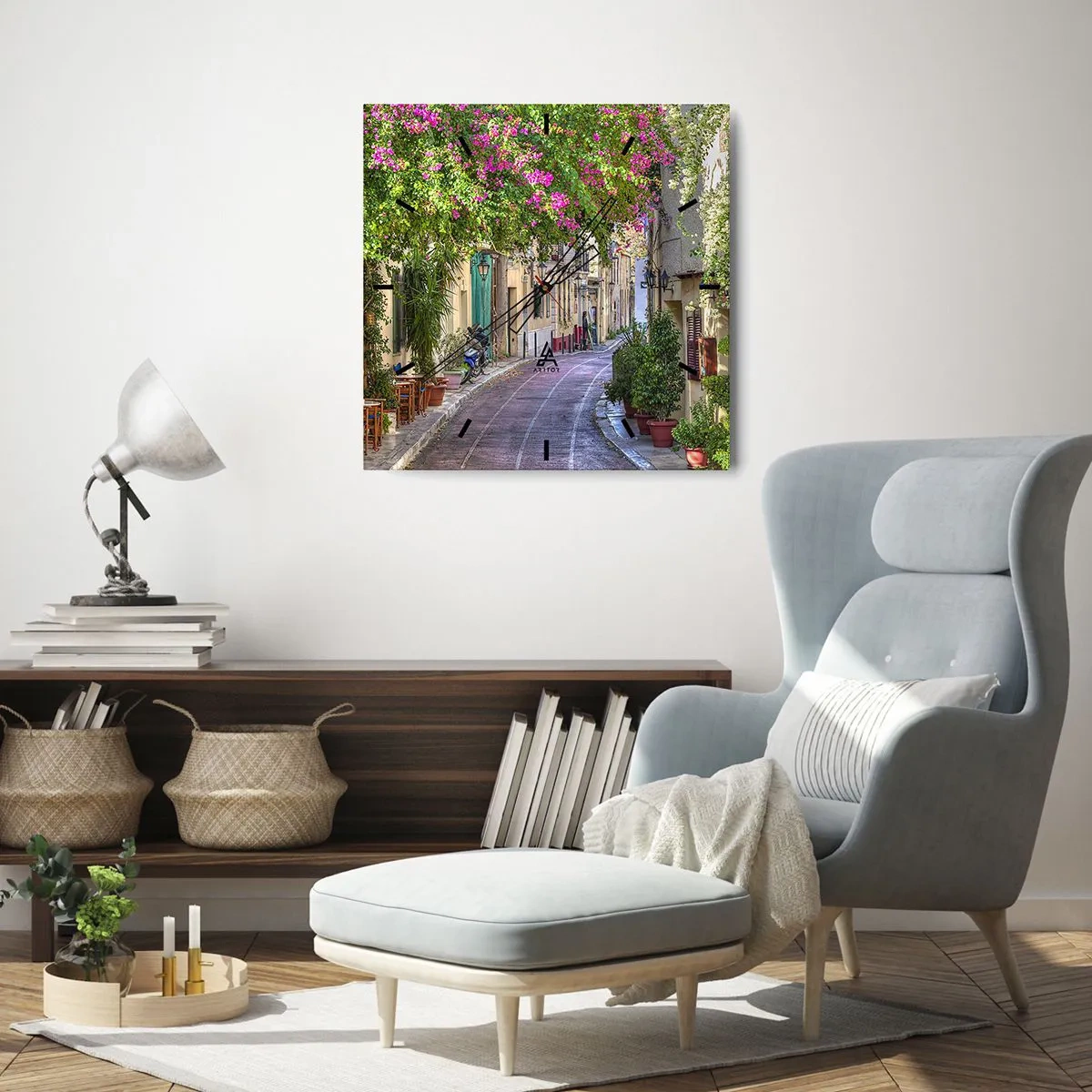 Horloge murale - Pendule murale - Allée fleurie - 30x30 cm