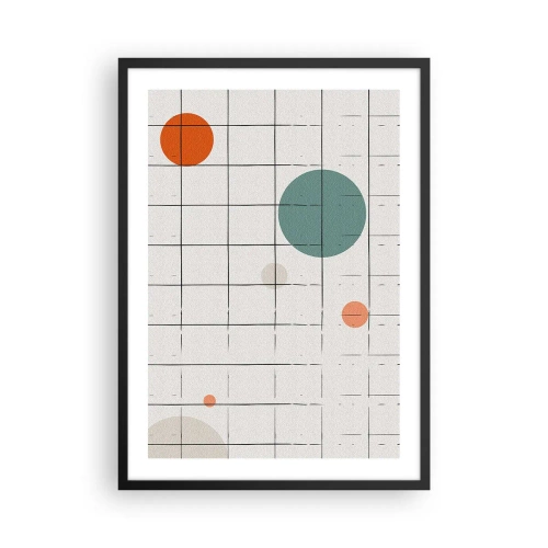 Affiche dans un cadre noir - Poster - Composition abstraite d'une grille et de cercles colorés - 50x70cm - Piégé. Nous ou eux ? - Décoration murale moderne pour le salon et la chambre ARTTOR