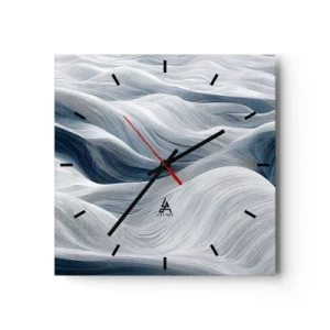 Horloge murale - Pendule murale - Lignes ondulées dans des tons de bleu et de blanc - 30x30cm - Vagues blanches et bleues - Décoration murale moderne pour le salon et la chambre ARTTOR