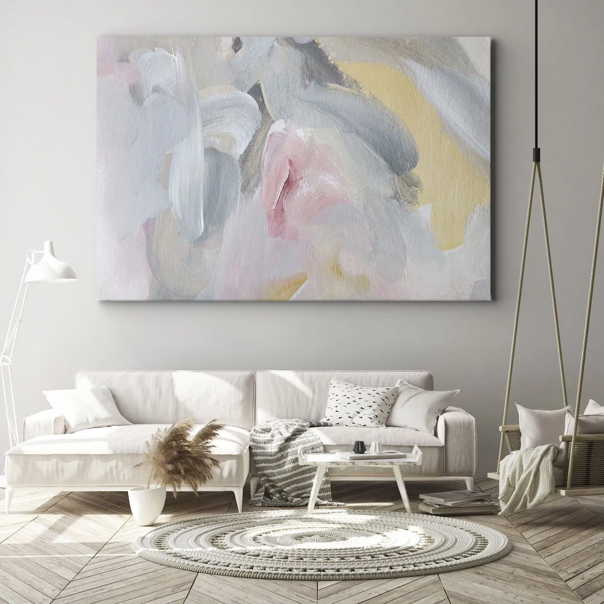 Impression sur toile - Image sur toile - Coups de pastel abstraits dans des tons de rose et de gris. - 100x70cm - Dans un monde pastel - Décoration murale moderne pour le salon et la chambre ARTTOR