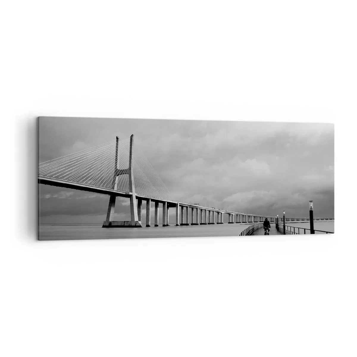 Impression sur toile - Image sur toile - Un pont suspendu au-dessus de l'eau en noir et blanc - 140x50cm - A tous ceux qui lui sont important - Décoration murale moderne pour le salon et la chambre ARTTOR