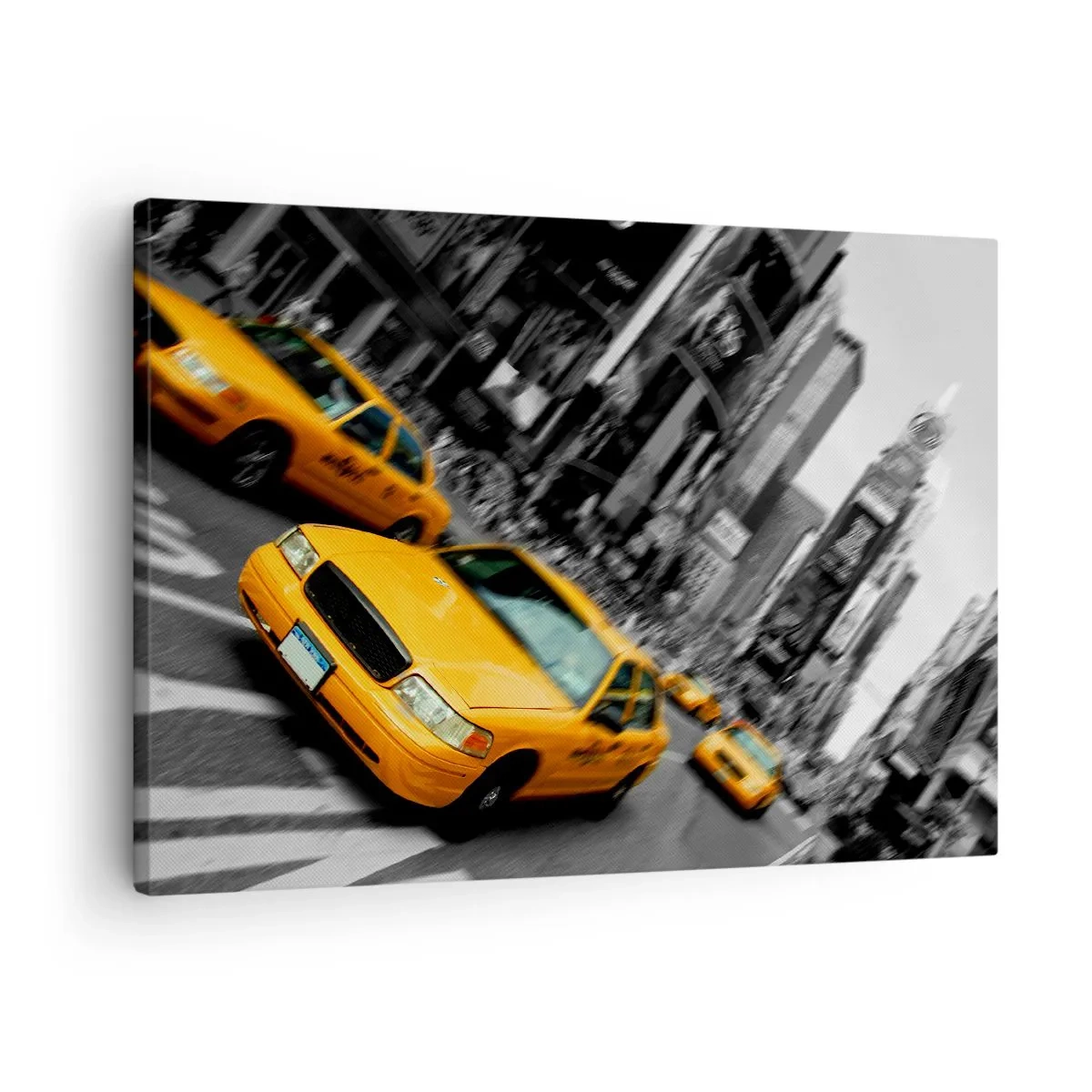 Impression sur toile - Image sur toile - Des taxis jaunes à une intersection très fréquentée de la ville - 70x50cm - Gouttes de soleil New-Yorkaise - Décoration murale moderne pour le salon et la chambre ARTTOR