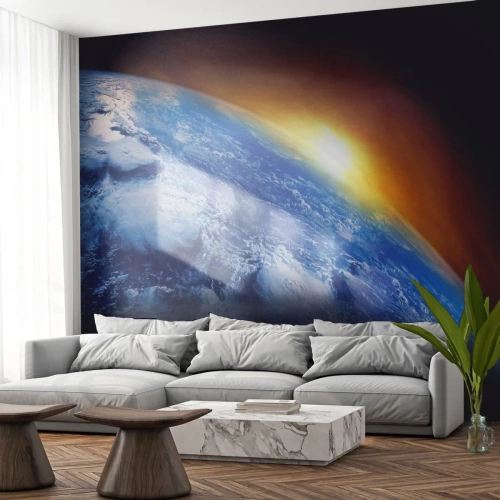 Papier Peint Photo Premium Sand - Lever de soleil sur la planète bleue - Abstraction, 3D, Cosmos - 450x315 cm