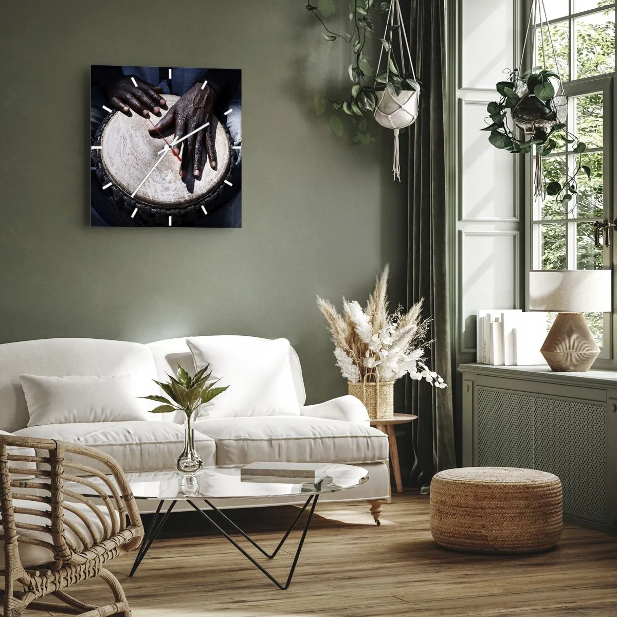 Horloge murale - Pendule murale - Mains jouant du djembé dans une composition dynamique - 30x30cm - Vis à son rythme - Décoration murale moderne pour le salon et la chambre ARTTOR