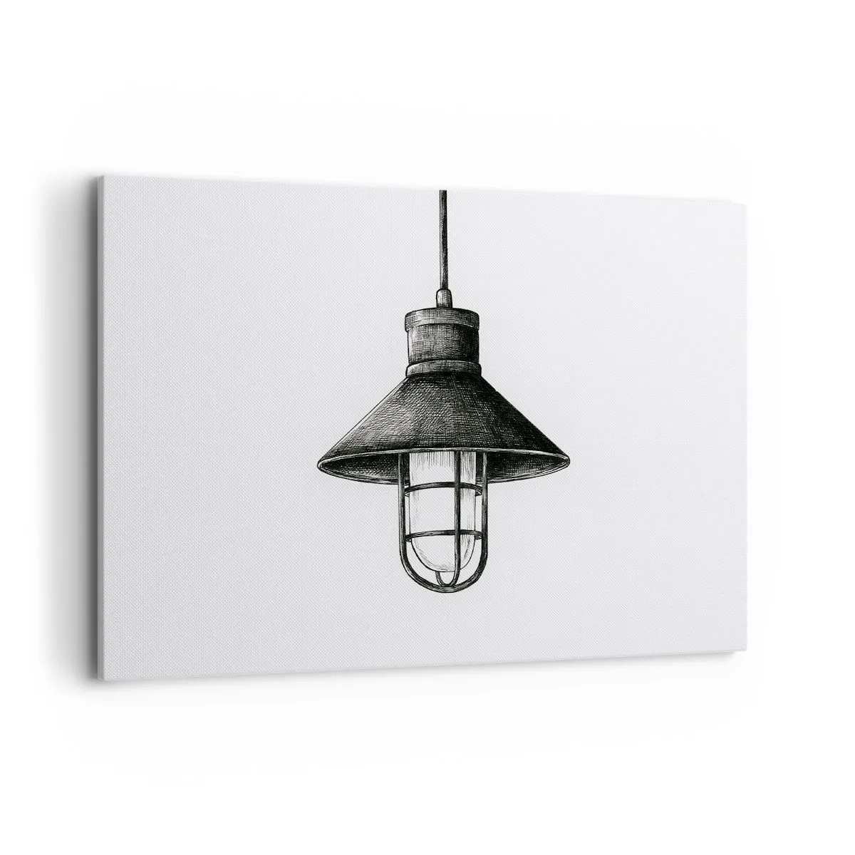 Impression sur toile - Image sur toile - Dessin d'une lampe suspendue rétro sur fond blanc - 120x80cm - Comme il y a des années… - Décoration murale moderne pour le salon et la chambre ARTTOR