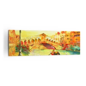 Impression sur toile - Image sur toile - Un pont pittoresque sur le canal avec une gondole à la lumière du soleil couchant - 160x50cm - Un pèlerinage d'amoureux - Décoration murale moderne pour le salon et la chambre ARTTOR