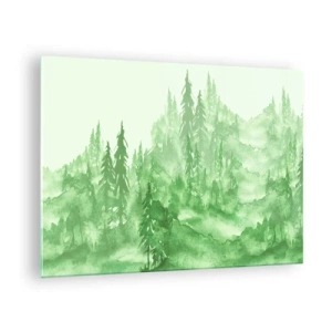 Impression sur verre - Image sur verre - Forêt verte dans un style aquarelle - 70x50cm - Flou de brouillard vert - Décoration murale moderne pour le salon et la chambre ARTTOR