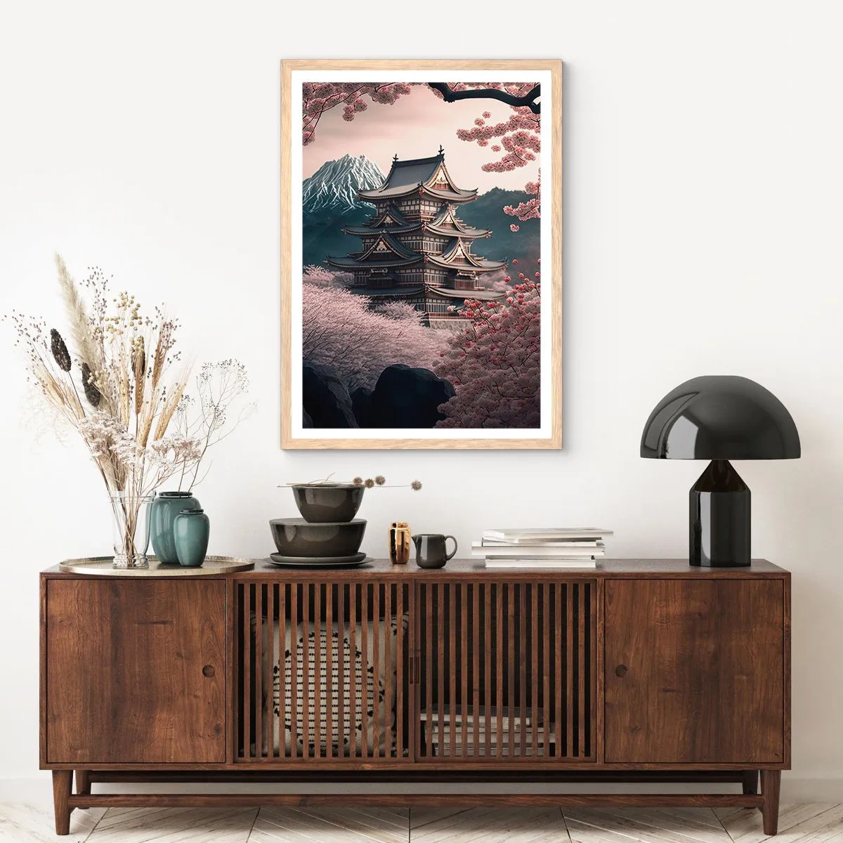 Affiche dans un chêne clair - Poster - Le pays des cerisiers en fleurs - 61x91 cm