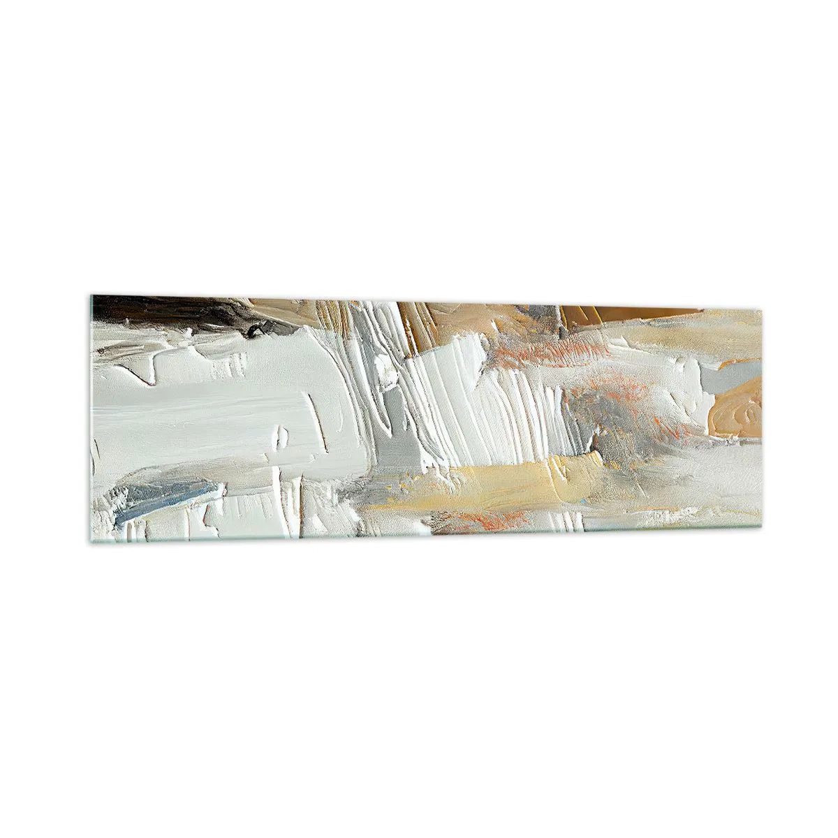Impression sur verre - Image sur verre - Abstraction texturale dans des tons terre et blanc - 160x50cm - Couches colorées - Décoration murale moderne pour le salon et la chambre ARTTOR
