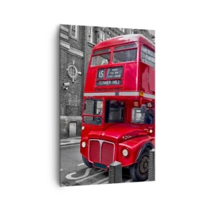 Impression sur toile - Image sur toile - Un bus rouge à impériale à Londres sur fond d'architecture classique - 80x120cm - Toujours la même chose - Décoration murale moderne pour le salon et la chambre ARTTOR