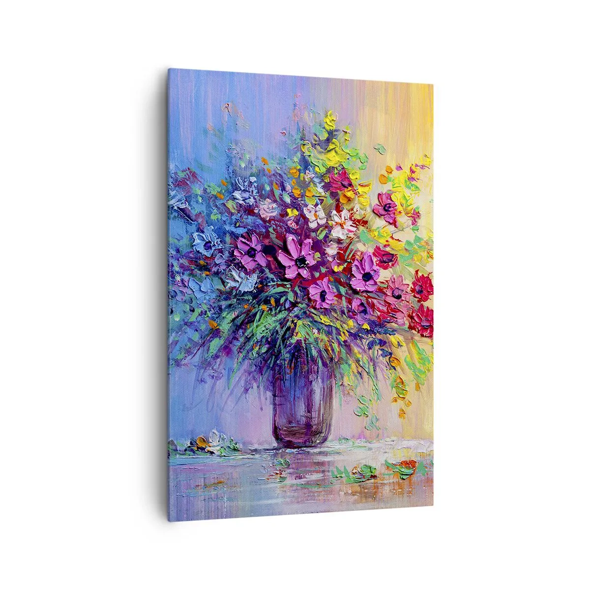 Impression sur toile - Image sur toile - Un bouquet de fleurs colorées dans un vase sur un fond dégradé - 80x120cm - Cadeau d'été de la prairie - Décoration murale moderne pour le salon et la chambre ARTTOR