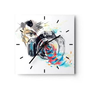 Horloge murale - Pendule murale - Dans l'oeil de l'objectif - 40x40 cm