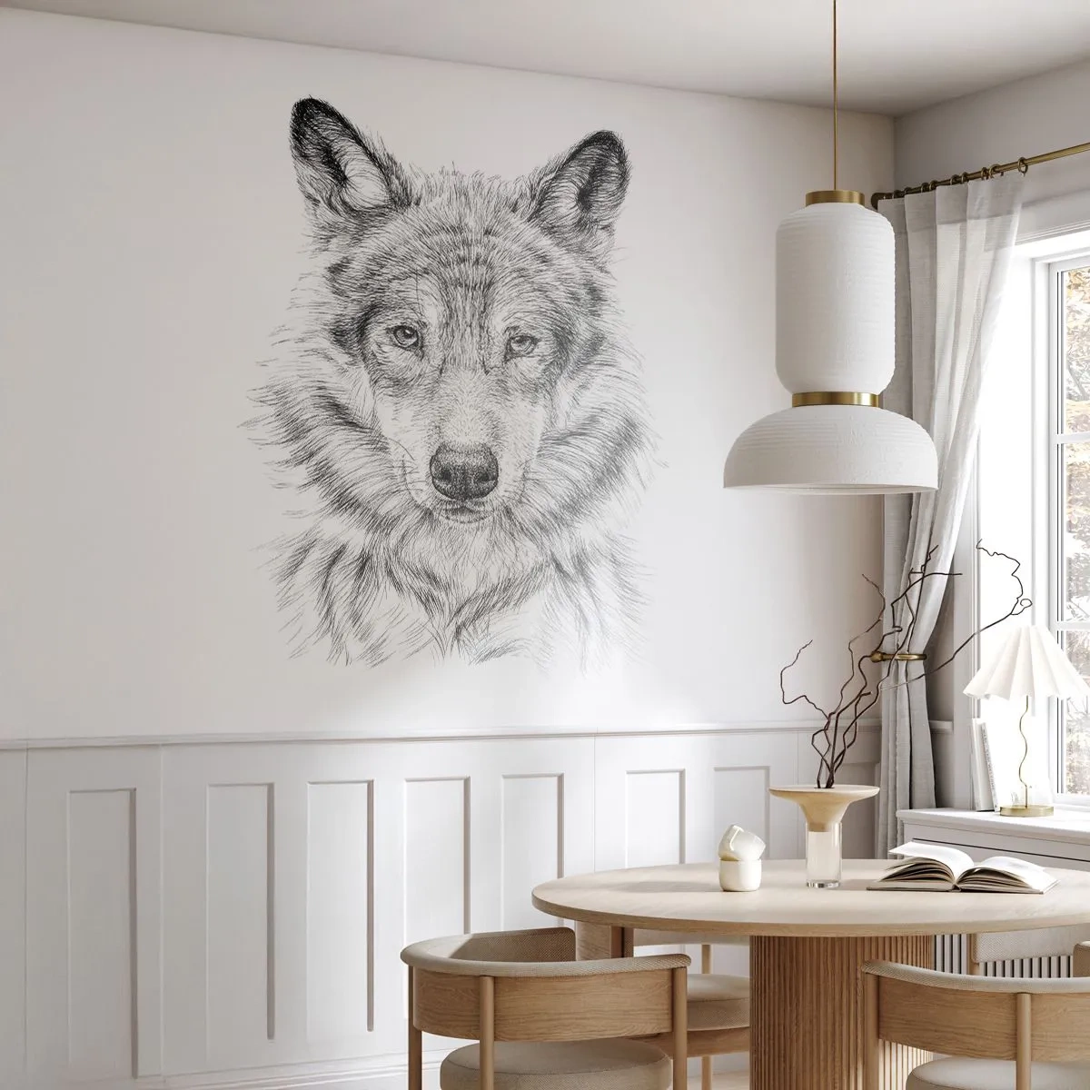 Papier Peint Photo Standard Eco - Un leader né - Loup, Esquisser, scandinave - 500x350 cm