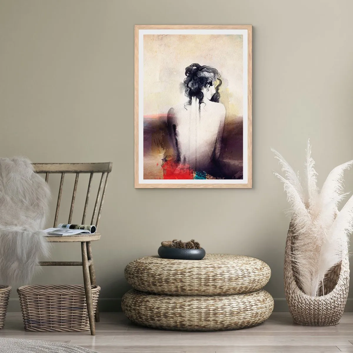 Affiche dans un chêne clair - Poster - Lignes lisses, formes ovales - 61x91 cm