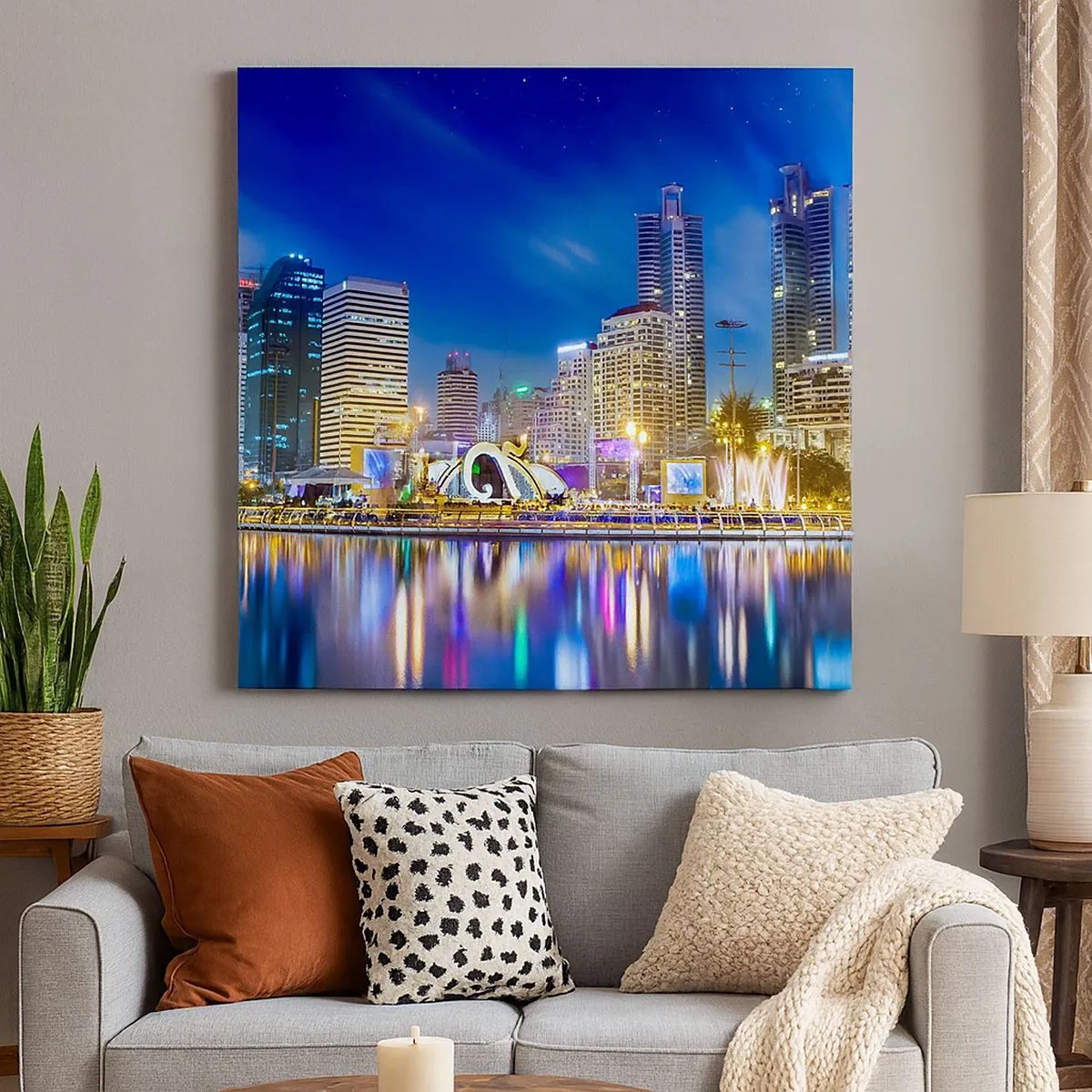 Impression sur toile - Image sur toile - Nuit arc-en-ciel de la métropole - 30x30 cm