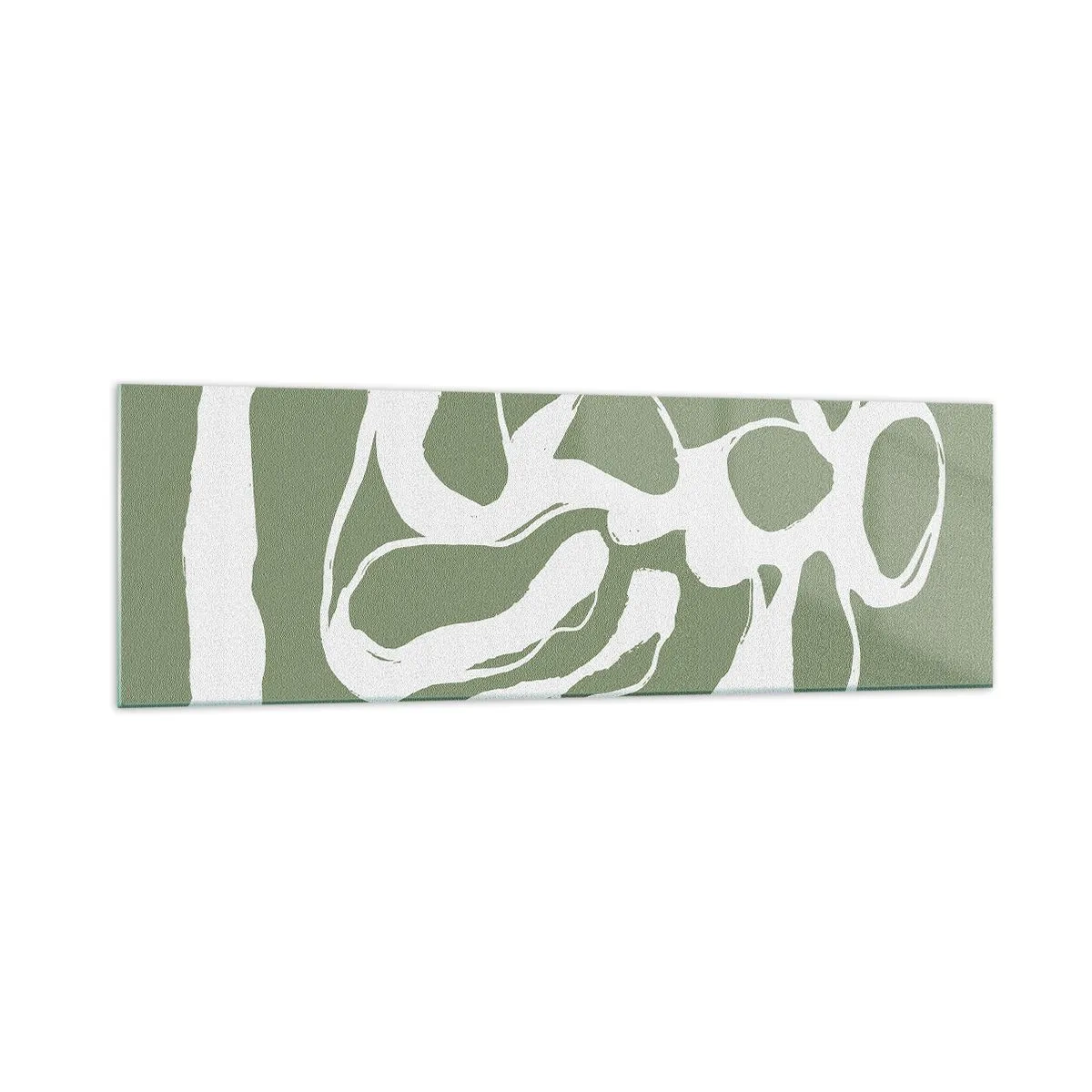Impression sur verre - Image sur verre - Formes organiques en blanc sur fond vert - 160x50cm - L'appel de l'espace - Décoration murale moderne pour le salon et la chambre ARTTOR