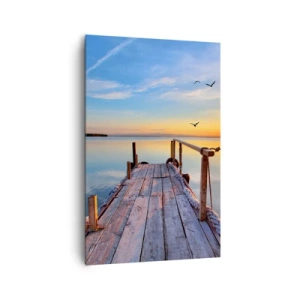 Impression sur toile - Image sur toile - Jetée en bois au coucher du soleil sur un lac calme - 80x120cm - Marcher droit vers le soleil - Décoration murale moderne pour le salon et la chambre ARTTOR