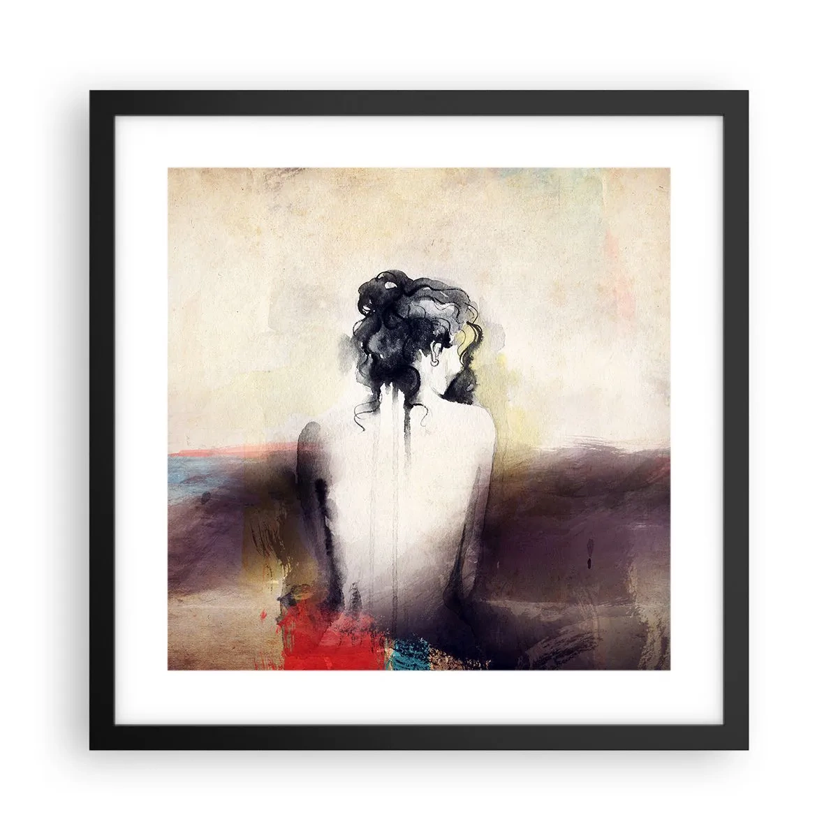 Affiche dans un cadre noir - Poster - Lignes lisses, formes ovales - 40x40 cm