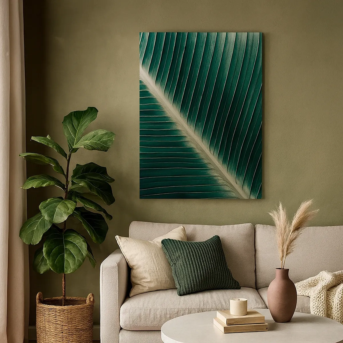 Impression sur toile - Image sur toile - Gros plan de la structure d'une feuille verte - 50x70cm - Le rythme de la nature - Décoration murale moderne pour le salon et la chambre ARTTOR