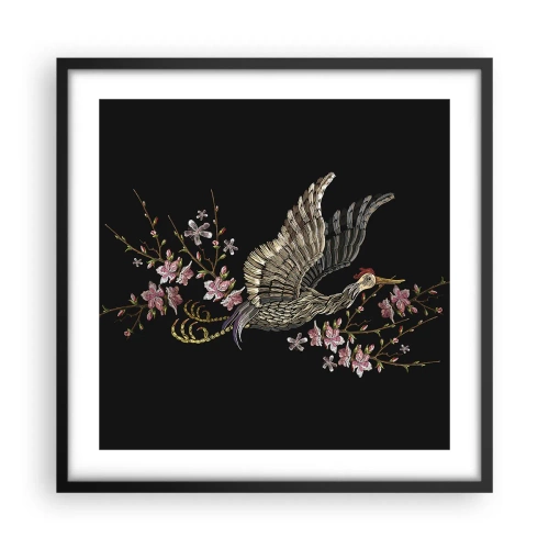 Affiche dans un cadre noir - Poster - Oiseau brodé exotique - 50x50 cm