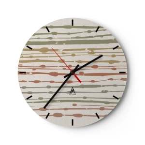 Horloge murale - Pendule murale - Lignes et taches colorées dans un rythme horizontal sur un fond clair - 30x30cm - Notation musicale des couleurs - Décoration murale moderne pour le salon, la cuisine et la chambre ARTTOR