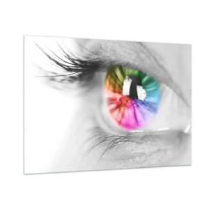 Impression sur verre - Image sur verre - Iris coloré sur fond noir et blanc - 100x70cm - Regarde le monde en couleur - Décoration murale moderne pour le salon et la chambre ARTTOR