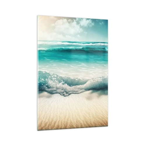 Impression sur verre - Image sur verre - Vagues de l'océan sur une plage de sable clair - 80x120cm - La paix de l'océan - Décoration murale moderne pour le salon et la chambre ARTTOR