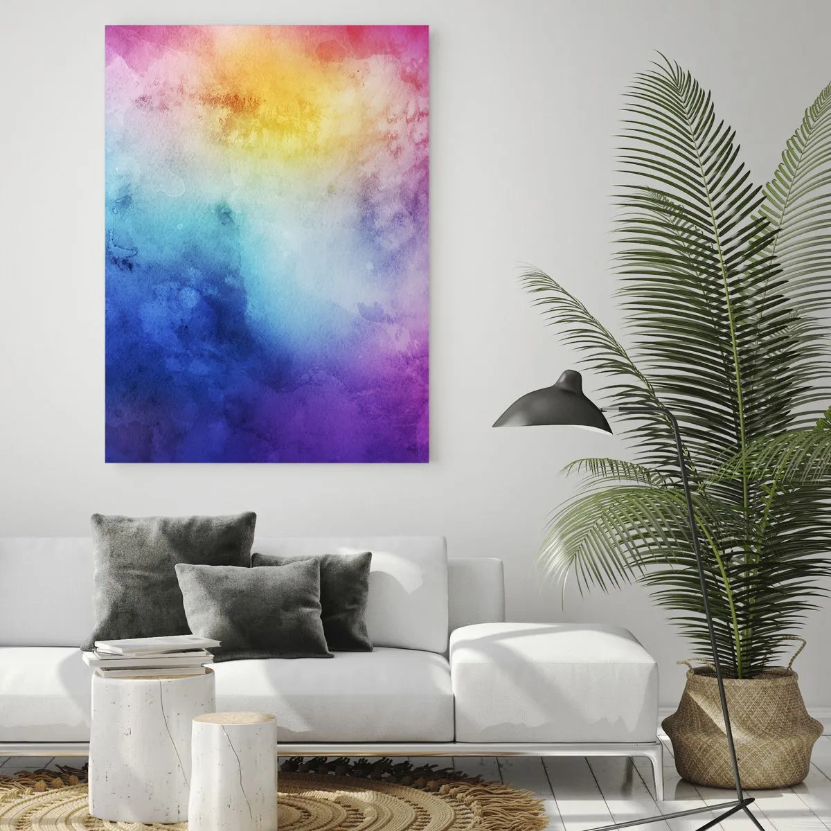 Impression sur verre - Image sur verre - Une composition abstraite dans des tons pastel de rose et de bleu. - 70x100cm - Presque au septième ciel - Décoration murale moderne pour le salon et la chambre ARTTOR
