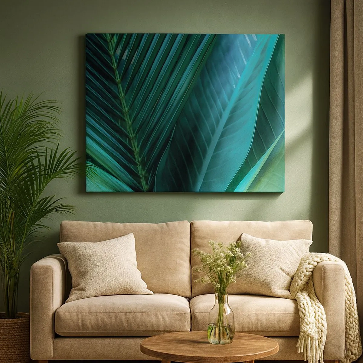 Impression sur toile - Image sur toile - Gros plan de feuilles vertes tropicales - 70x50cm - L'anatomie du vert - Décoration murale moderne pour le salon et la chambre ARTTOR