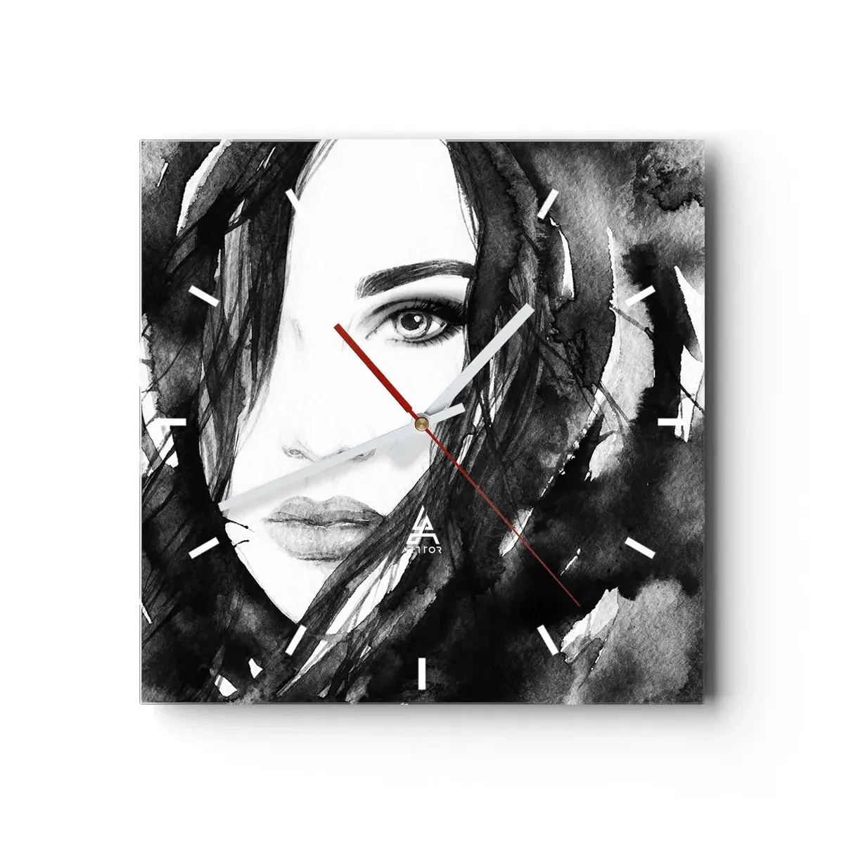 Horloge murale - Pendule murale - Portrait d'une dame en noir et blanc - 40x40 cm