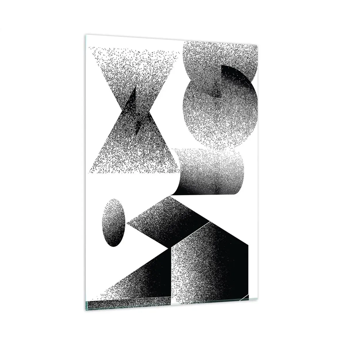Impression sur verre - Image sur verre - Abstraction en noir et blanc avec des formes géométriques - 50x70cm - Angles et ovales - Décoration murale moderne pour le salon et la chambre ARTTOR