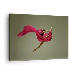 Impression sur toile - Image sur toile - Danseuse de ballet dans une pose dynamique avec du tissu rose - 70x50cm - Flamme dansante - Décoration murale moderne pour le salon et la chambre ARTTOR