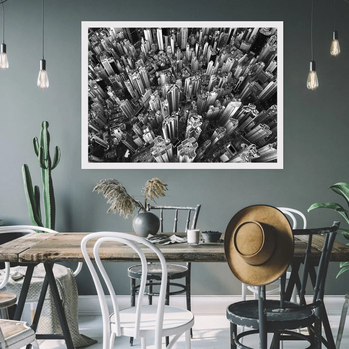 Affiche - Poster - Vue aérienne de la ville en noir et blanc - 100x70cm - Toujours de plus en plus haut - Décoration murale moderne pour le salon et la chambre ARTTOR