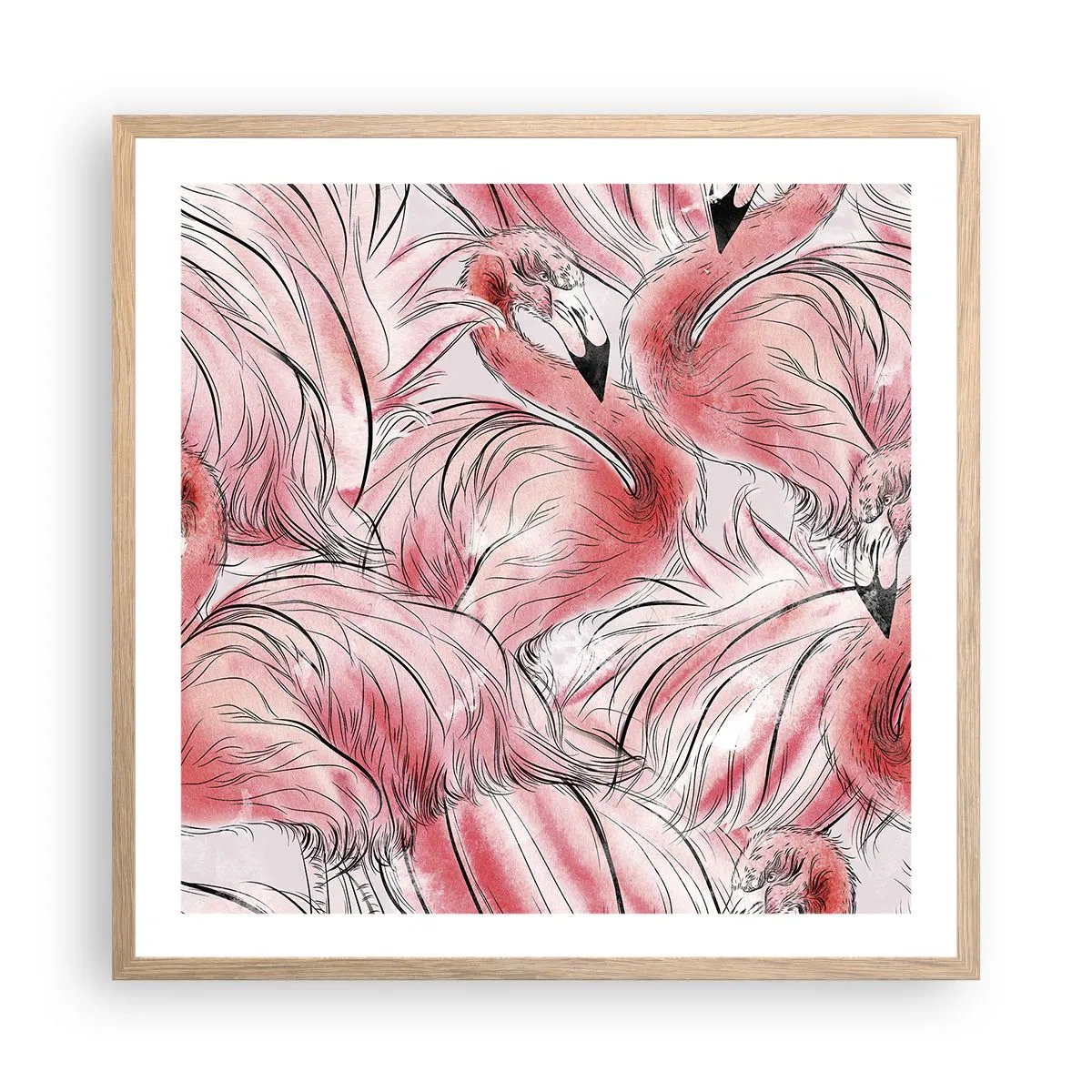 Affiche dans un chêne clair - Poster - Oiseau corps de ballet - 60x60 cm