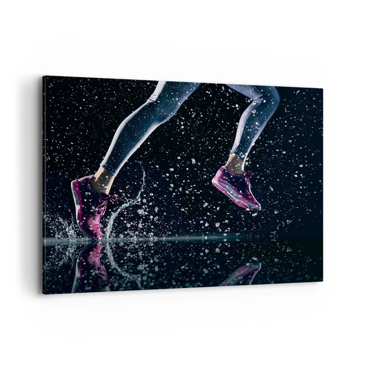 Impression sur toile - Image sur toile - Une prise de vue dynamique d'une course sous la pluie sur fond noir - 100x70cm - Combien de force dans les jambes - Décoration murale moderne pour le salon et la chambre ARTTOR