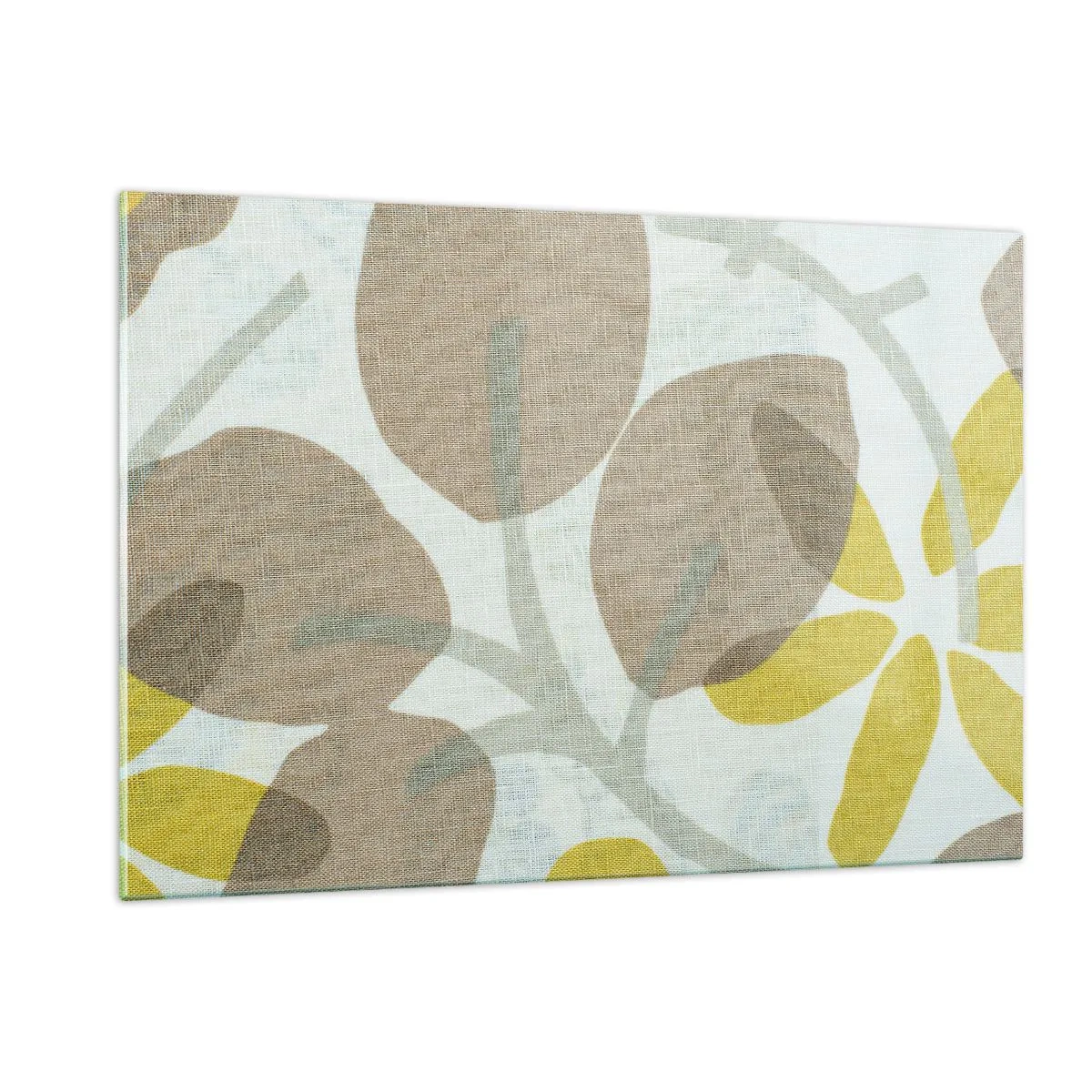 Impression sur verre - Image sur verre - Feuilles et fleurs stylisées dans des tons beiges et jaunes pastel - 120x80cm - Composition en plein soleil - Décoration murale moderne pour le salon et la chambre ARTTOR