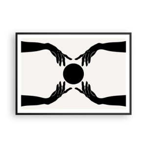 Affiche dans un cadre noir - Poster - Mains noires dans une composition symétrique avec une boule - 100x70cm - Signe secret - Décoration murale moderne pour le salon et la chambre ARTTOR