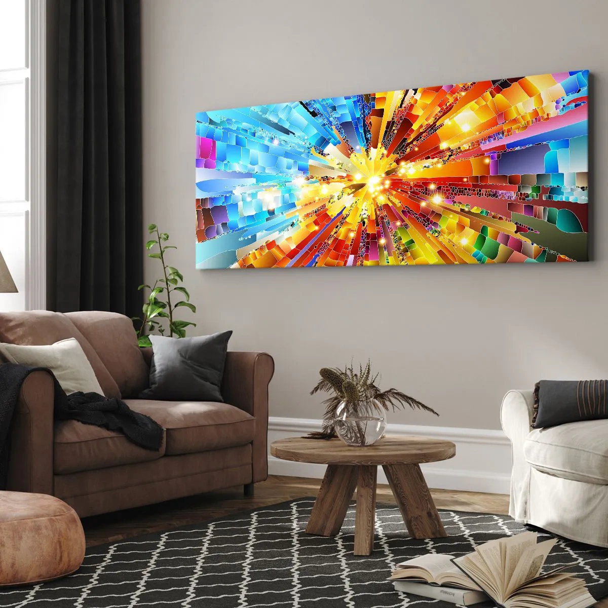 Impression sur toile - Image sur toile - Une explosion dynamique de couleurs et de lumière - 120x50cm - In medias res - Décoration murale moderne pour le salon et la chambre ARTTOR
